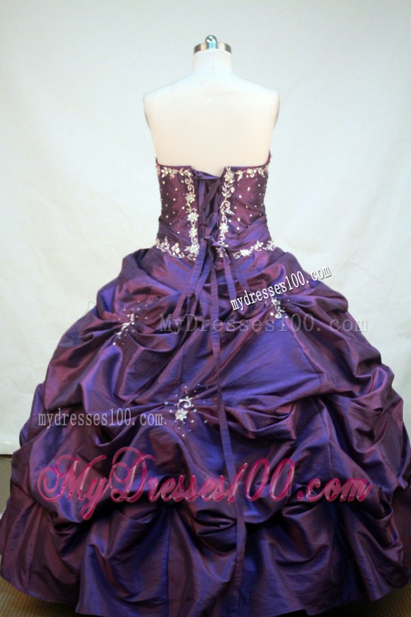 Formal Beading Appliques Pick-ups Eggplant Purple Sweet 15 Dress for Girls